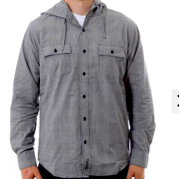 Ezekiel Hooded Button Up Men's Size L Outdoor California 100% Cotton Charcoal - Picture 1 of 15